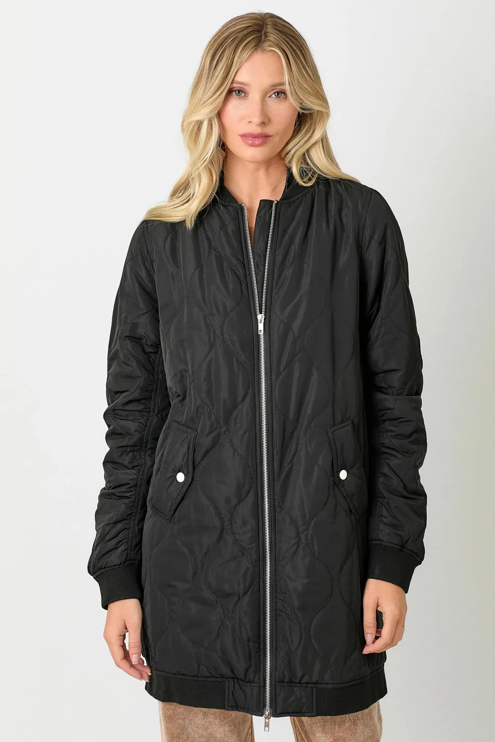 Quilted Long Bomber Jacket
